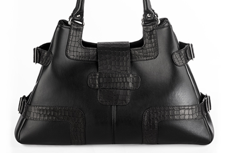 Dress large handbag in satin black leather - Rear view